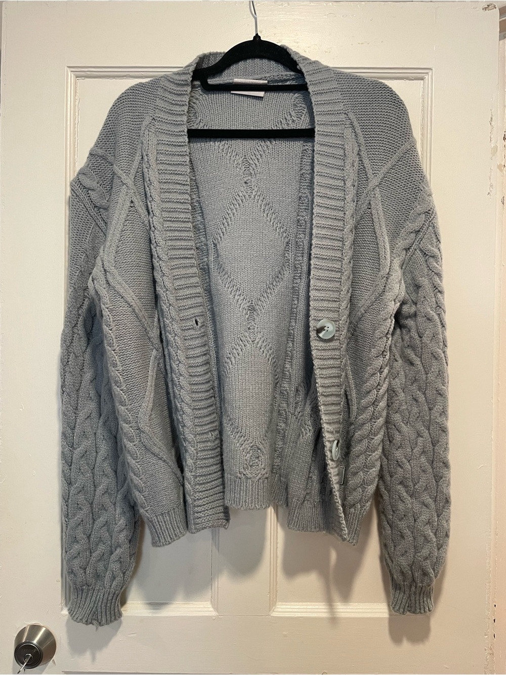 Taylor Swift TTPD Light Gray Cable Knit Button Cardigan